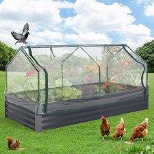 Galvanized Raised Garden Bed with Cover Zippered Screen Doors Planter Box