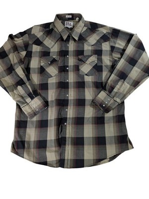 Ely Cattleman Shirt Mens XLTL Black Shadow Plaid Check Western Pearl Snap Rodeo