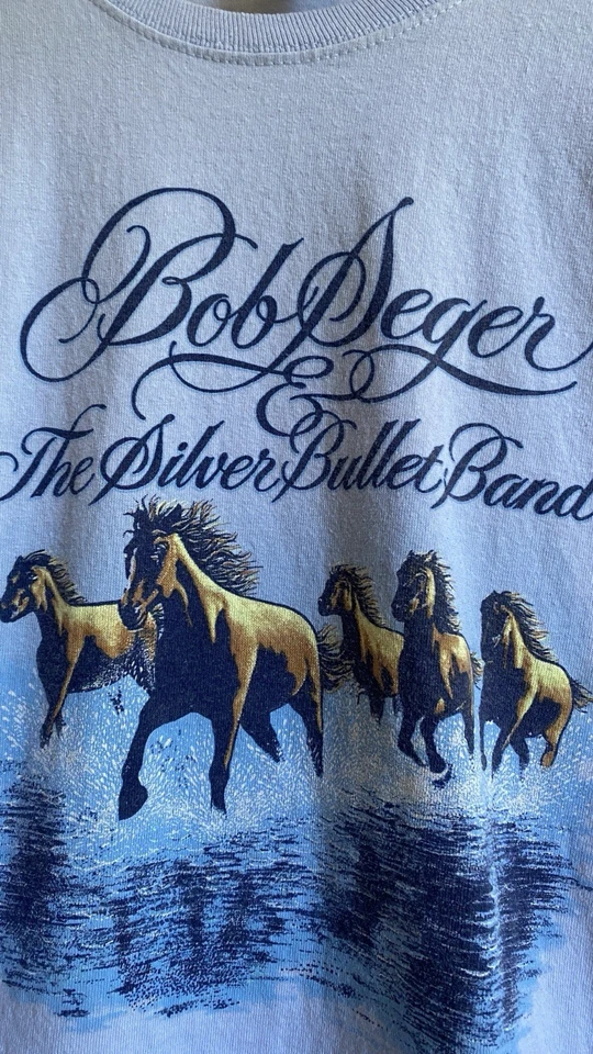 Bob Seger & The Silver 子弹带 T 恤中号双面浅蓝色马匹 — 第 4/4 张图片