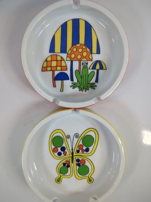 Retro Ceramic Ashtrays  Mushroom & Butterfly 1960's