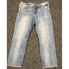 KUT from the Kloth Jeans Womens 12 Blue Crop Straight Leg Distressed Raw Hem SEO