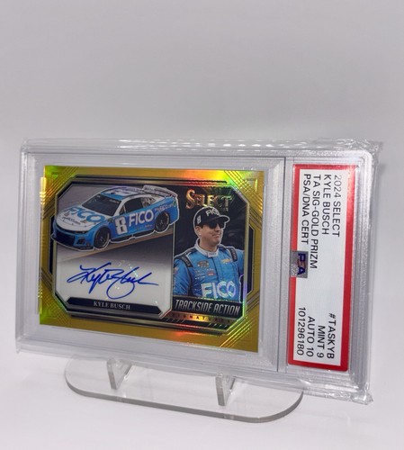 Kyle Busch Auto 5/10 Gold Prizm Panini Select 2024 NASCAR / PSA 9 Auto 10