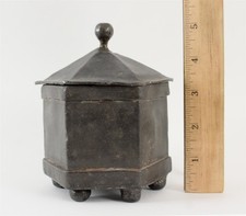 Antique 18th Early 19thC Pewter Covered Tobacco Jar Humidor w/ Internal Press NR