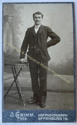 orig. CDV Foto Fotografie Bild alt Herr Mann Mode um 1890 J. Grimm, Offenburg