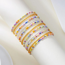 17/10Pcs Elastic Beaded Bracelets Bohemian Colorful Beads Stretchy Strand Chain