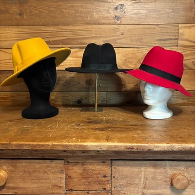 The Hatter Company Lot of 3 Wool Like Hats Red/Black/Mustard