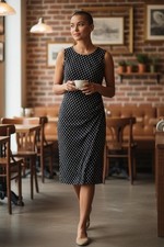 Ann Taylor LOFT Black White Diamond Print Sleeveless Dress Women’s M