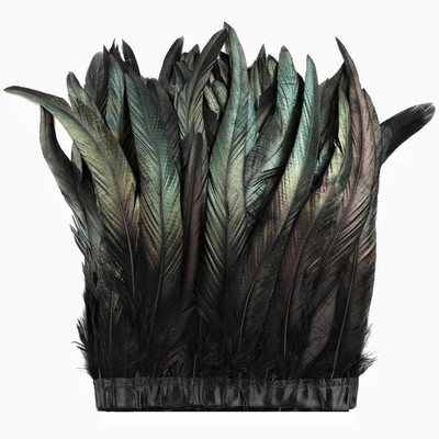 Holmgren Black Rooster Feather Trim - 10-12inch 2 Yards Trim,