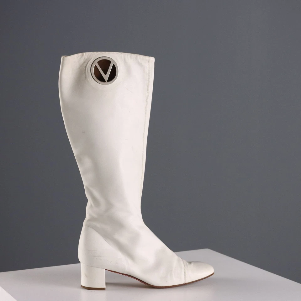 Bottes Valentino Vintage Cuir Blanc N. 38 Italie Années 1960 Originals - Photo 2/4