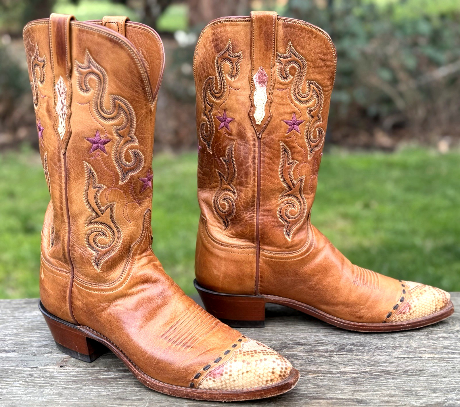 Vtg Lucchese Genuine Python Wingtip ⭐ Embroidered… - image 9