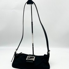Borsa a tracolla Fendi mamma baguette nera cotone pelle Y2K FF logo autentica
