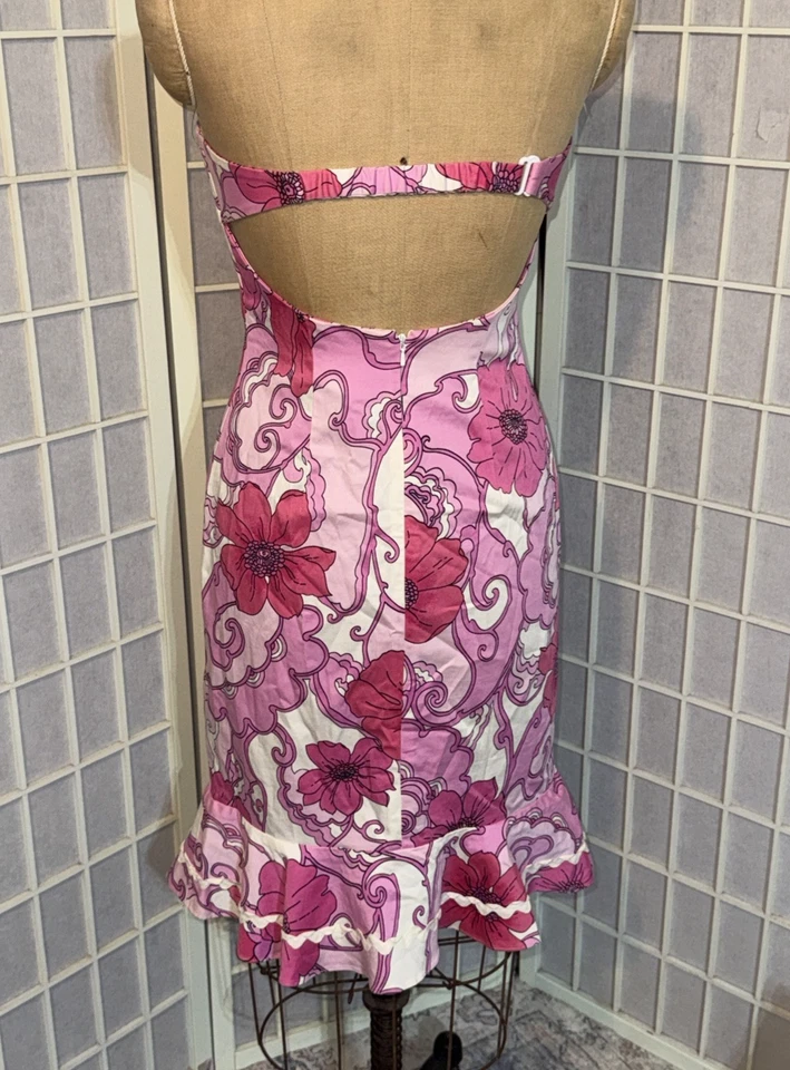 Mini Vestido Tibi VINTAGE Preppy Rosa Y2K Halter Abstracto Floral Sin Mangas Talla 4 Foto 4 de 4