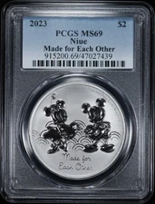 2023 $2 Niue 1 oz .999 Fine Silver PCGS MS 69 | Made for Each Other Disney