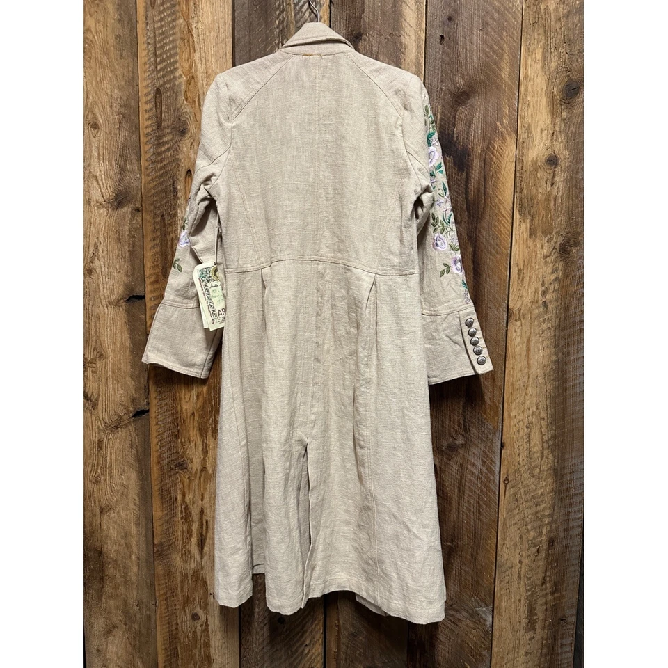 Aratta NWT M embroidered linen duster coat boho western cottagecore artsy jacket - Image 3 of 4