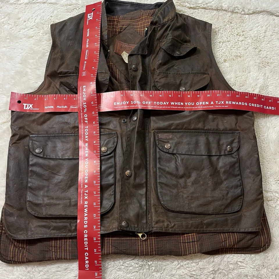 Outback Trading Vest Mens Medium Overlander Oilskin Flannel Lined Leather Collar - Image 4 of 4