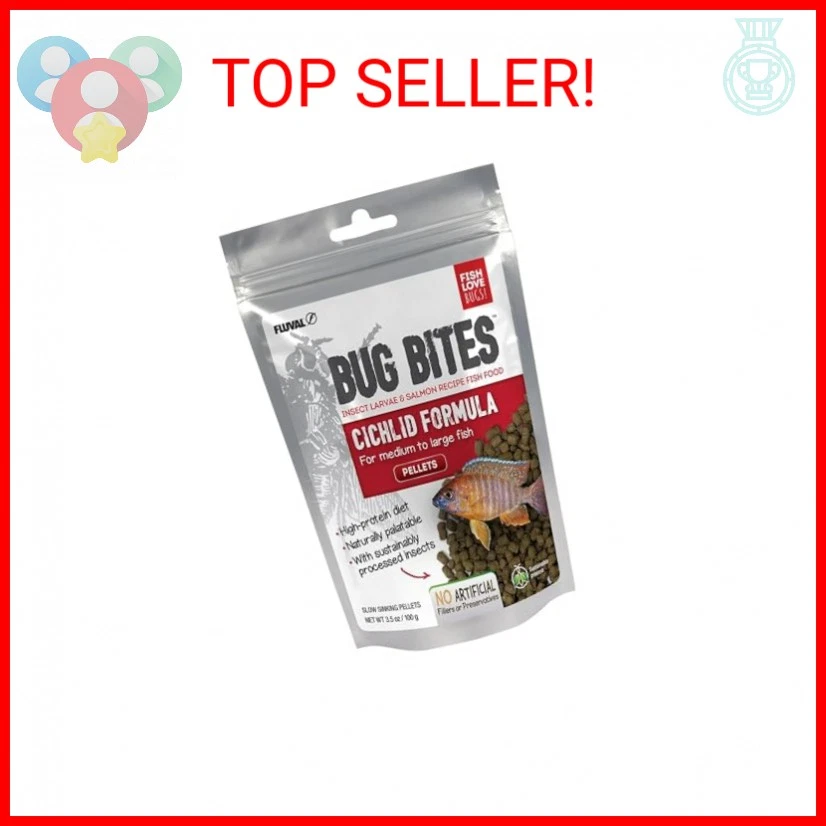 Alimento para peces cíclidos Fluval Bug Bites, pellets para peces de tamaño mediano a grande, 3,53 Foto 2 de 2