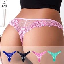 4 Pack Lot Sexy Ladies Womens Sheer Lace Panties Thongs G string Underwear Brief