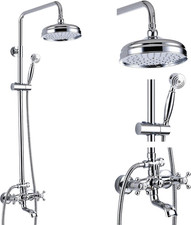 Polished Chrome Rain Shower Faucet Set with Handheld Sprayer and Tub Spout