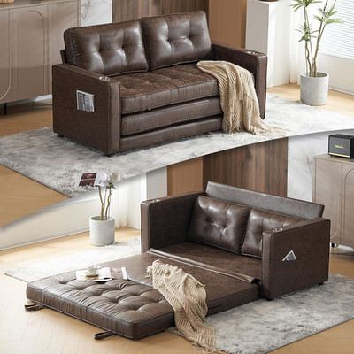 6'' Thick Upholstery Rustic Microfiber Loveseat Sofa Sleeper Pull Out Couch