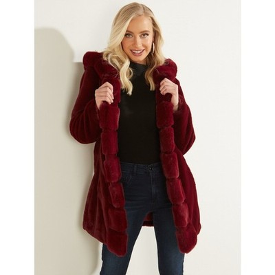 GUESS Marciano Women s Burgundy Faux Fur Hooded Coat Small NWOT
