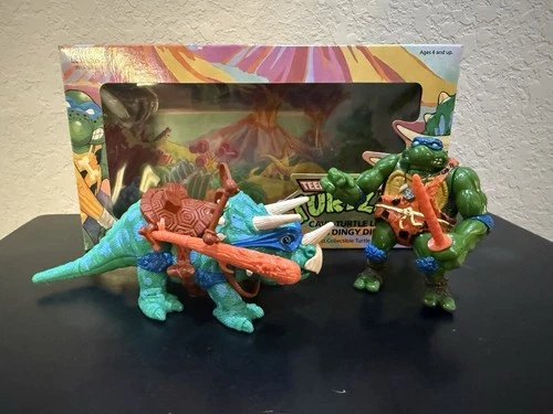 1992 Playmates TMNT Cave Turtle Leo And Dingy Dino W/Box  Vintage Rare
