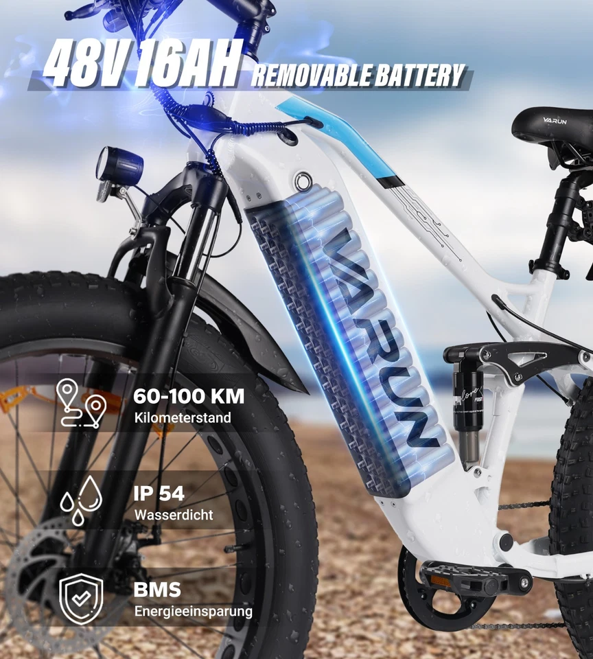 Bicicletta Elektrisch Fat Bike E-Bike Varun S26-1 48V 500W Reichweite 60-100 KM - Bild 3 von 4