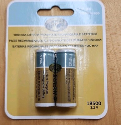 NEW Rechargeable Solar Batteries 3.2V By Hampton Bays 18500  SKU 107 506