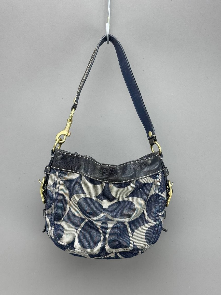 Coach Zoe Mini Blue Denim Signature Jacquard Black Leather