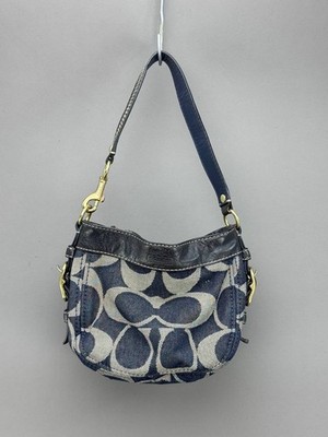 Coach Zoe Mini Blue Denim Signature Jacquard Black Leather