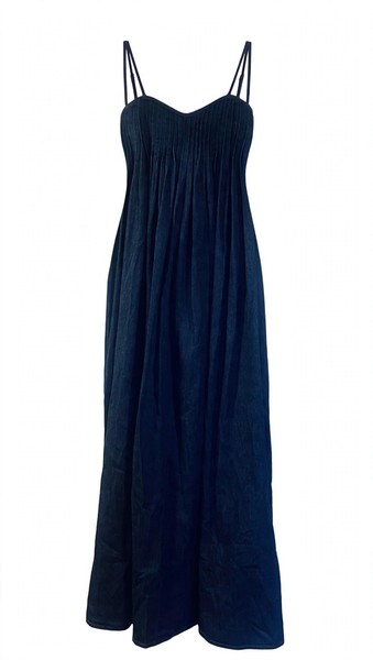 Adorne Blue Denim Solid Pleated Strappy Sweetheart Maxi Dress Size 10