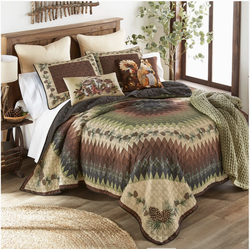 Country Lodge Donna Sharp Pine Circle KING Microfiber Quilt Set Rustic Primitive - Picture 4 of 4