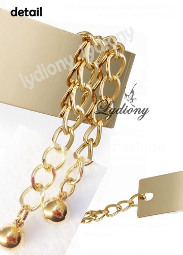 Gold Wide Plate Full Metal Waist Waistband Band Mirror Chains H Belt Party - Picture 2 of 6