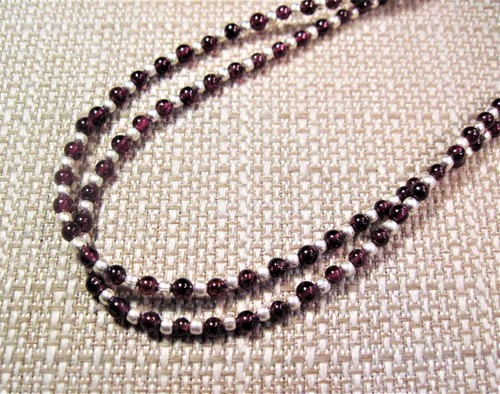 Gorgeous 2 Strand 18" Sterling Silver 75cttw Garnet Necklace F60 - Picture 2 of 4