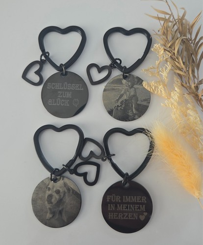 Herz Schlüsselanhänger Metall Personalisiert Graviert Foto Name Schlüssel ID - Bild 14 von 19