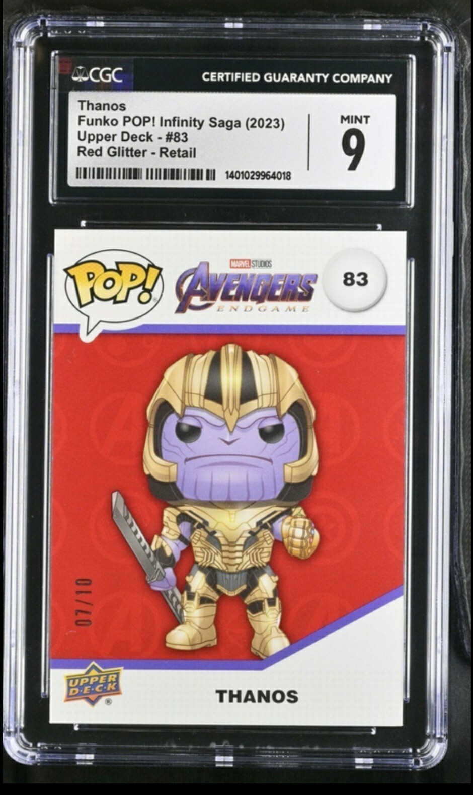 2023 Funko POP Infinity Saga Thanos Red Glitter Upper Deck #83 Graded Mint 9 #'d