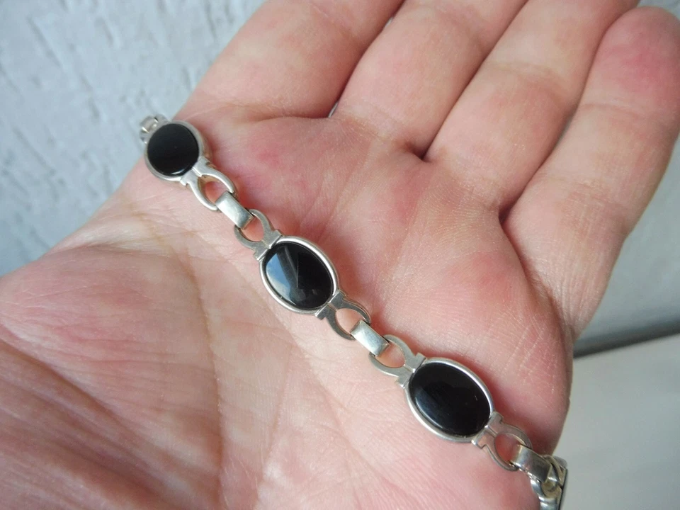 Bello, Vecchio Braccialetto, 835 Argento con Onice - Immagine 2 di 4