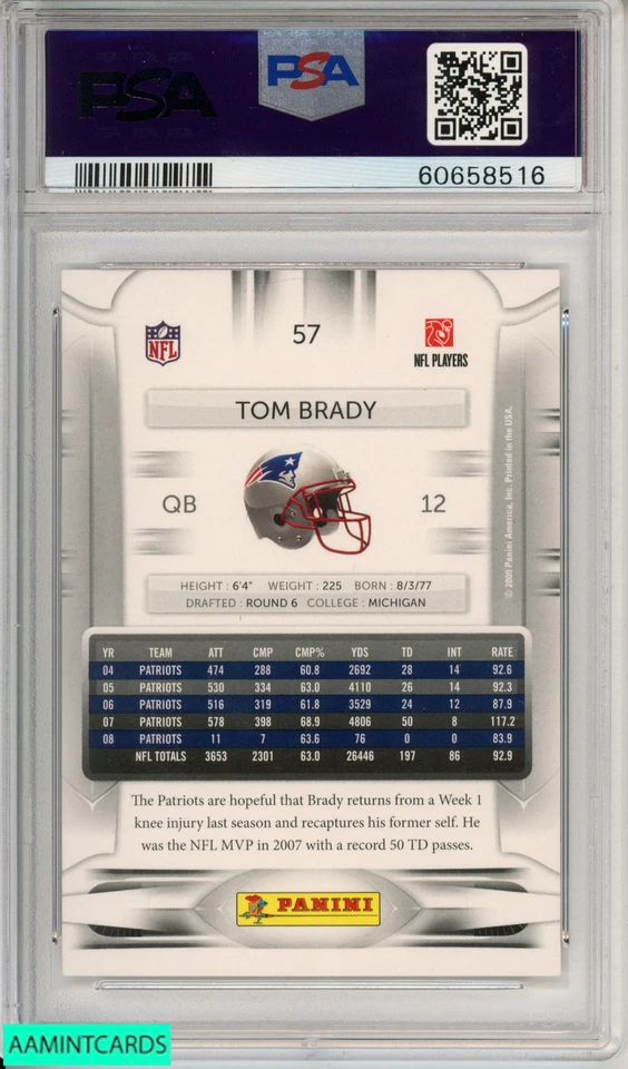 2009 PLAYOFF PRESTIGE TOM BRADY #57 NEW ENGLAND PATRIOTS PSA 9 MINT - Image 2 of 3