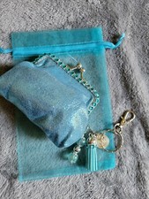 New Handmade Key Chain Ring Beaded Tassel Change Purse Charm New Blue Bling