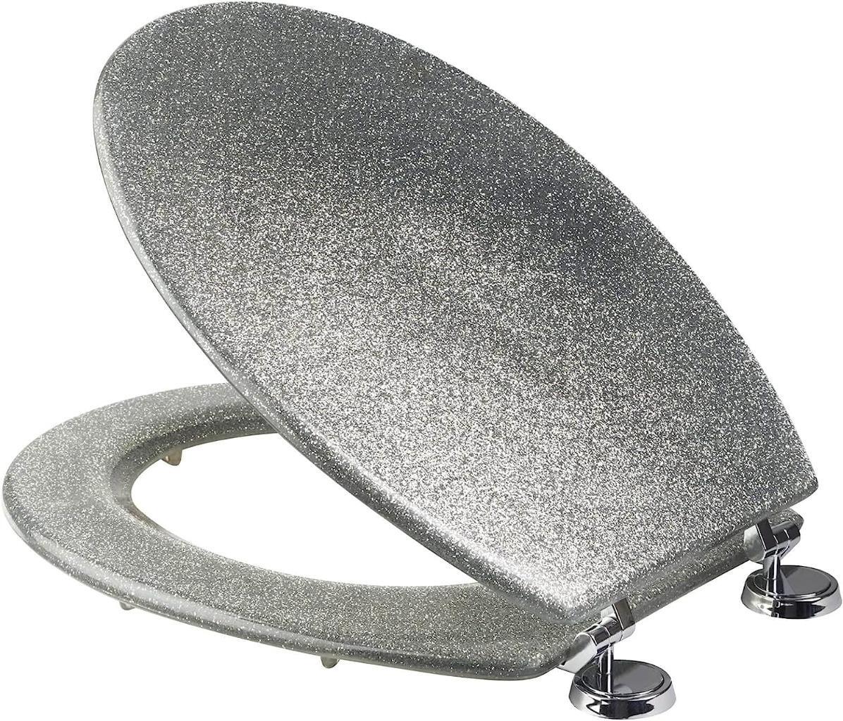 Croydex Quartz Silver Glitter Anti Bacterial Toilet Seat Wood