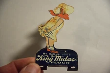 1930s KING MIDAS STANDING TIN  LITHO POT SCRAPER GENERAL STORE PROMO SIGN