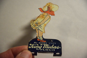 1930s KING MIDAS STANDING TIN  LITHO POT SCRAPER GENERAL STORE PROMO SIGN
