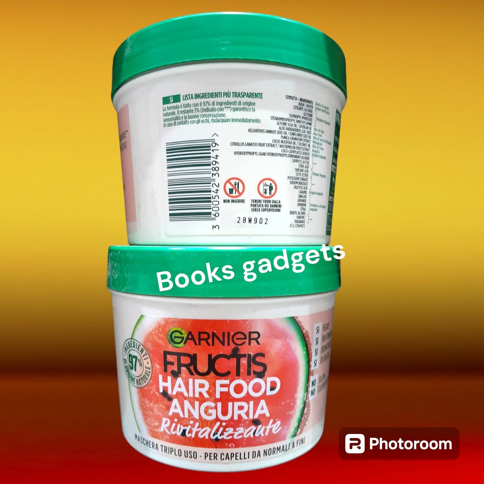 4 Barattoli Garnier Fructis Hair Food Anguria Maschera Capelli Rivitalizzante