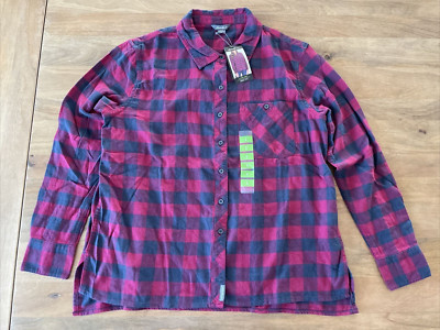 NWT Eddie Bauer Flannel Shirt Womens Large Buffalo Check Plaid Relaxed Outdoor