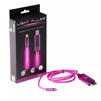3x Micro USB Cable Charge Sync Pink Light up Pulse Electroluminescent V2 3 Feet