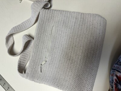 Carlo D'Santi white crochet BOHO shoulder purse w/ stripe interior