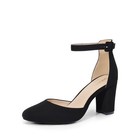 Women's Dress Pumps 3 inch Chunky Block Heels Ankle Strap Round Toe Dress Pumps