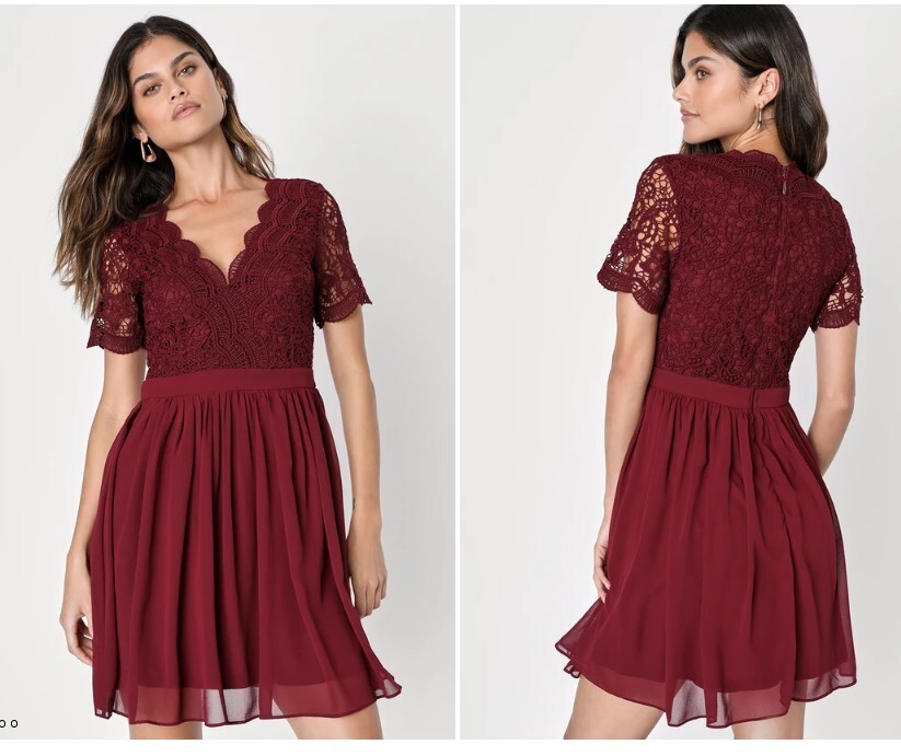 Lulus Burgundy Angel in Disguise Lace Skater Dress Size XL NWT