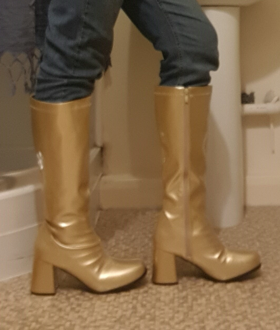 Gold plastic gogo boots UK9; UK post only eBay