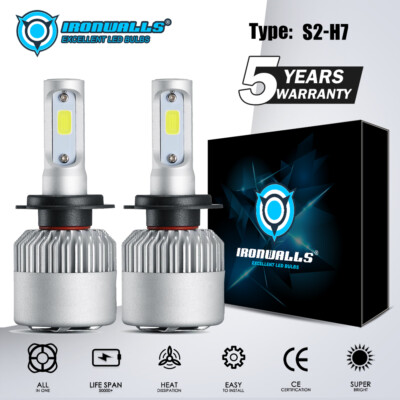 IRONWALLS H7 LED Headlight Kit Super Bright HI/LO Beam Bulbs 6000K White Lights