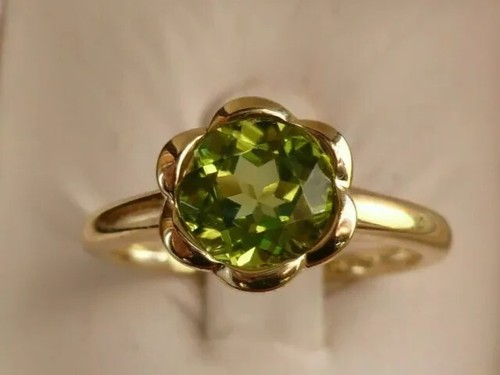 2Ct Round Lab Created Green Peridot Wedding Ring 14K Yellow Gold Plated Silver - Picture 3 of 7